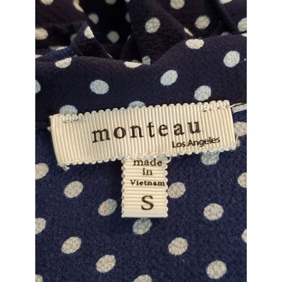 MONTEAU BLOUSE POLKA DOT COLOR BLUE SHORT SLEEVE POLY/SPANDEX SIZE S - Picture 5 of 5